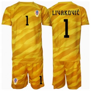Fotbalové Dres Chorvatsko Dominik Livakovic #1 Brankářské Dětské Domácí Oblečení ME 2024 Krátký Rukáv (+ trenýrky)